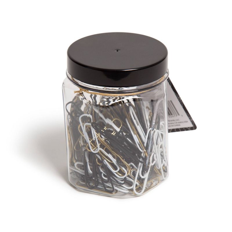 slide 2 of 5, U Brands 280ct Paper Clips in Mason Jar Black/White/Gold: Metal Office Supplies, Teacher Fasteners, Assorted Colors, 280 ct