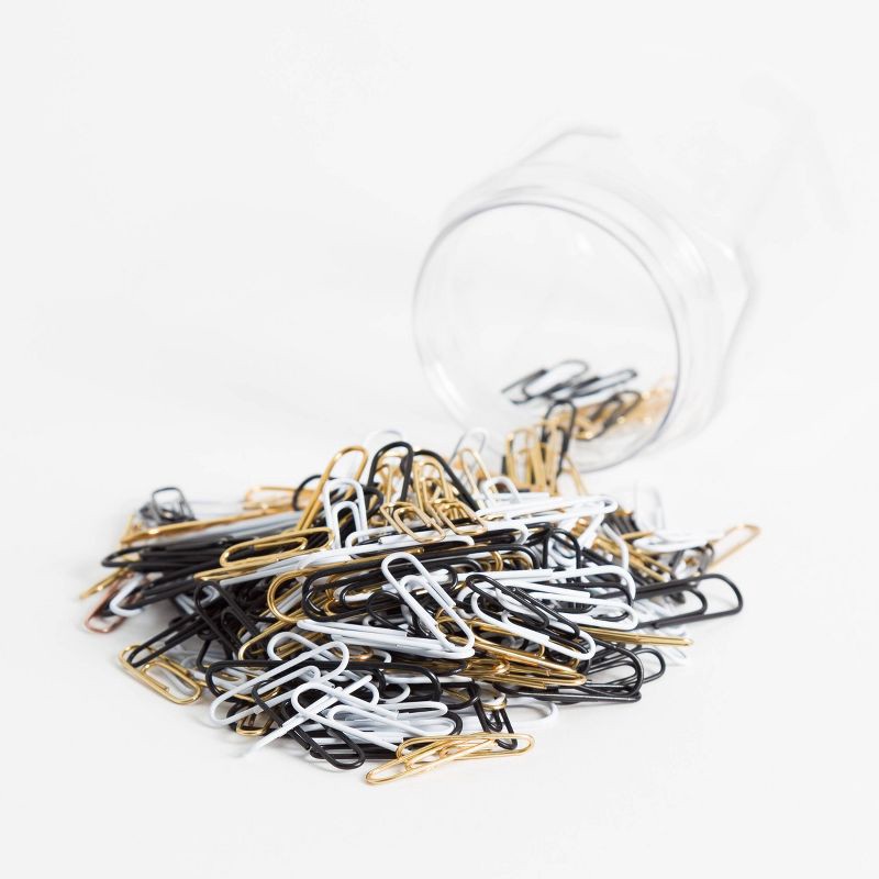 slide 3 of 5, U Brands 280ct Paper Clips in Mason Jar Black/White/Gold: Metal Office Supplies, Teacher Fasteners, Assorted Colors, 280 ct