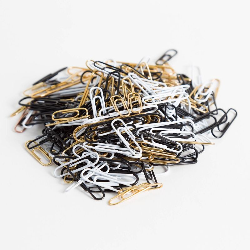 slide 4 of 5, U Brands 280ct Paper Clips in Mason Jar Black/White/Gold: Metal Office Supplies, Teacher Fasteners, Assorted Colors, 280 ct