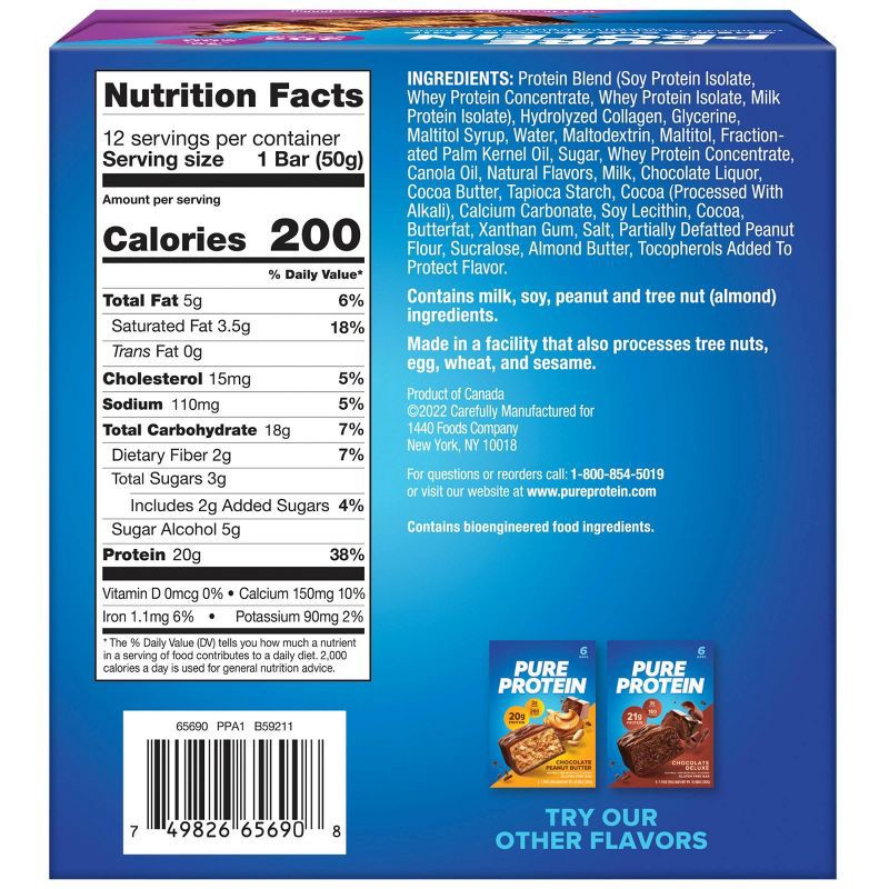 slide 5 of 6, Pure Protein Chewy Chocolate Chip Whey Protein Isolate Bars - 20g Protein - 21.16oz/12ct, 20 gram, 21.16 oz, 12 ct
