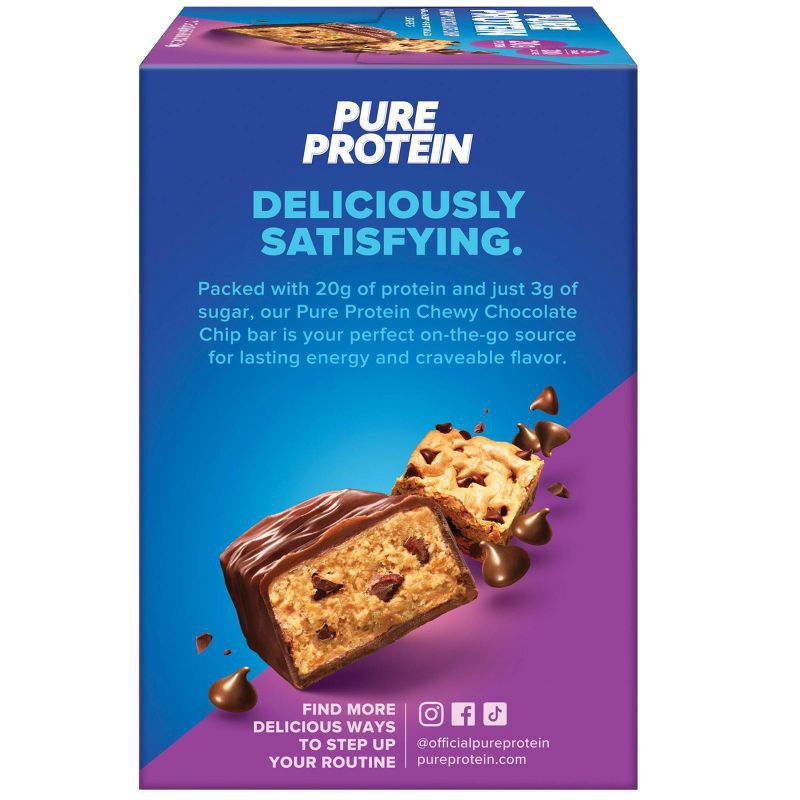 slide 6 of 6, Pure Protein Chewy Chocolate Chip Whey Protein Isolate Bars - 20g Protein - 21.16oz/12ct, 20 gram, 21.16 oz, 12 ct