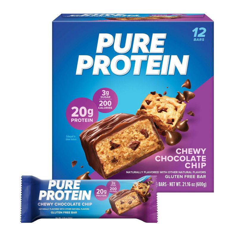 slide 1 of 6, Pure Protein Chewy Chocolate Chip Whey Protein Isolate Bars - 20g Protein - 21.16oz/12ct, 20 gram, 21.16 oz, 12 ct