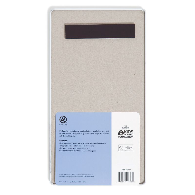 slide 3 of 5, U Brands 5.5"x10" Magnetic Dry Erase Board Frameless: Small Whiteboard for Office & Locker Use, 1 ct