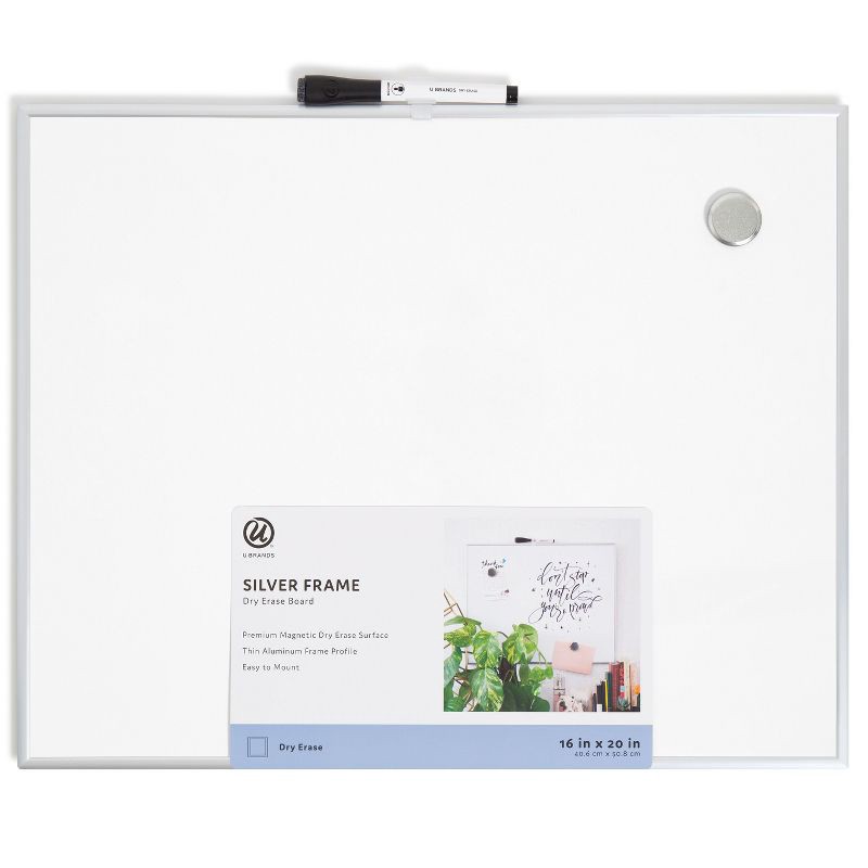 slide 1 of 5, U Brands 16"x20" Magnetic Dry Erase Board Aluminum Frame: Wall Mount Whiteboard for Office & Presentation, 1 ct