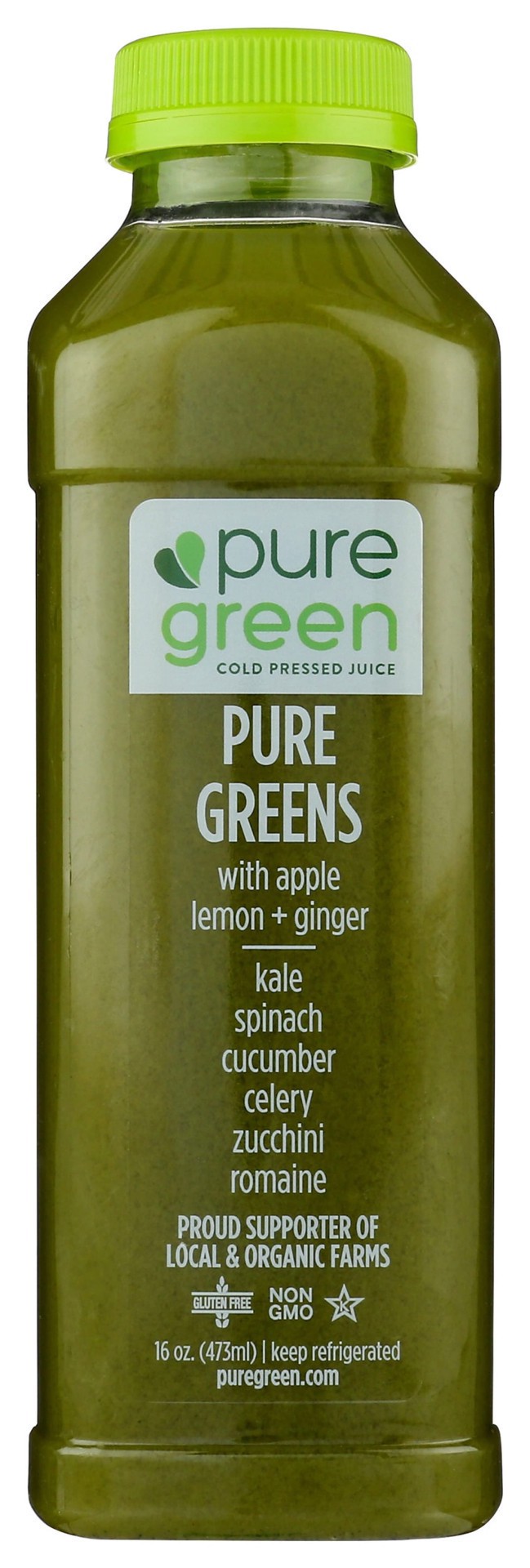 slide 1 of 5, Pure Green Cold-Pressed Apple Lemon Ginger Juice- 16 oz, 16 oz