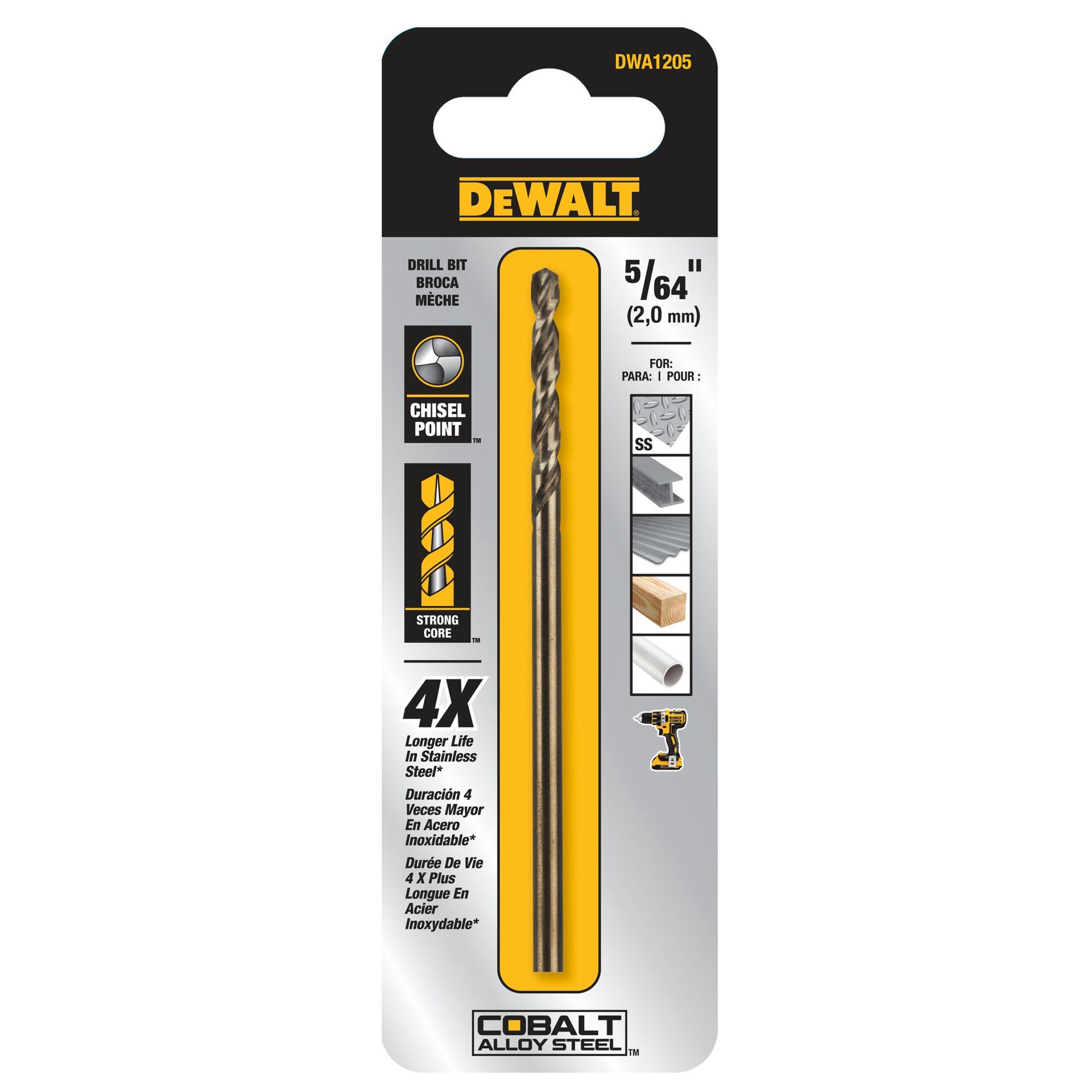slide 1 of 5, DEWALT 5/64-in x 2-in Cobalt alloy steel Jobber length Twist Drill Bit, 1 ct