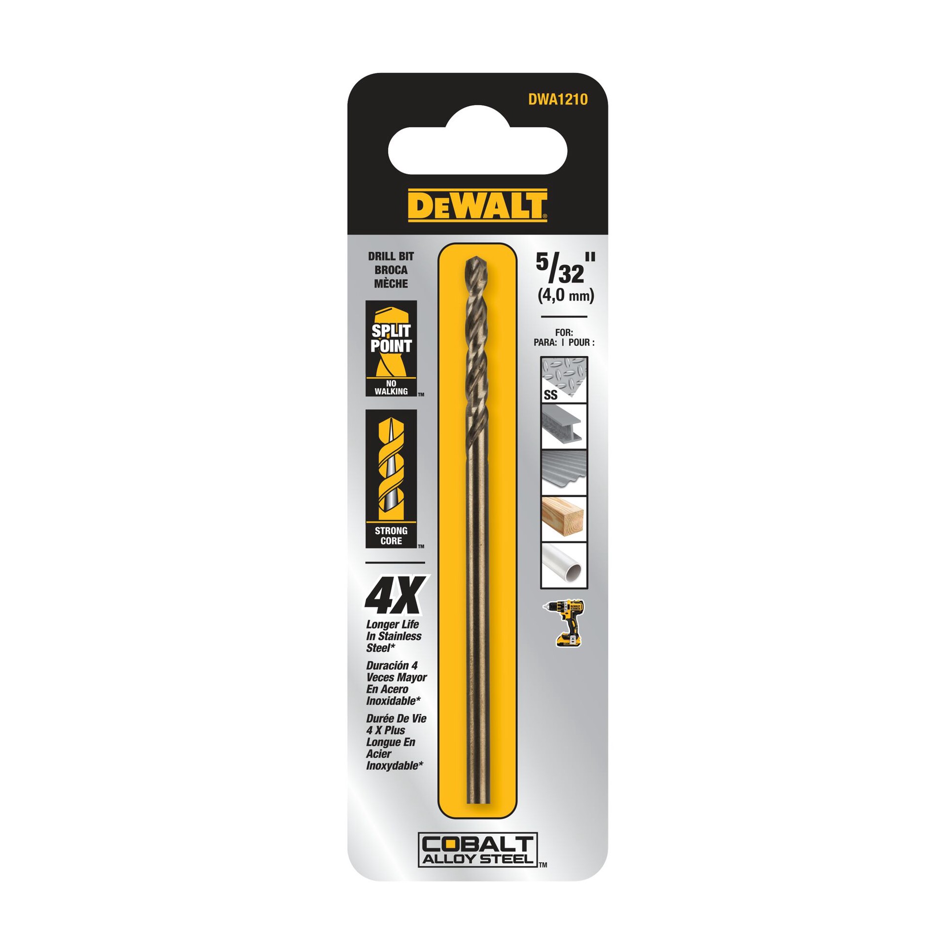 slide 1 of 6, DEWALT 5/32-in x 3-1/8-in Cobalt alloy steel Jobber length Twist Drill Bit, 1 ct