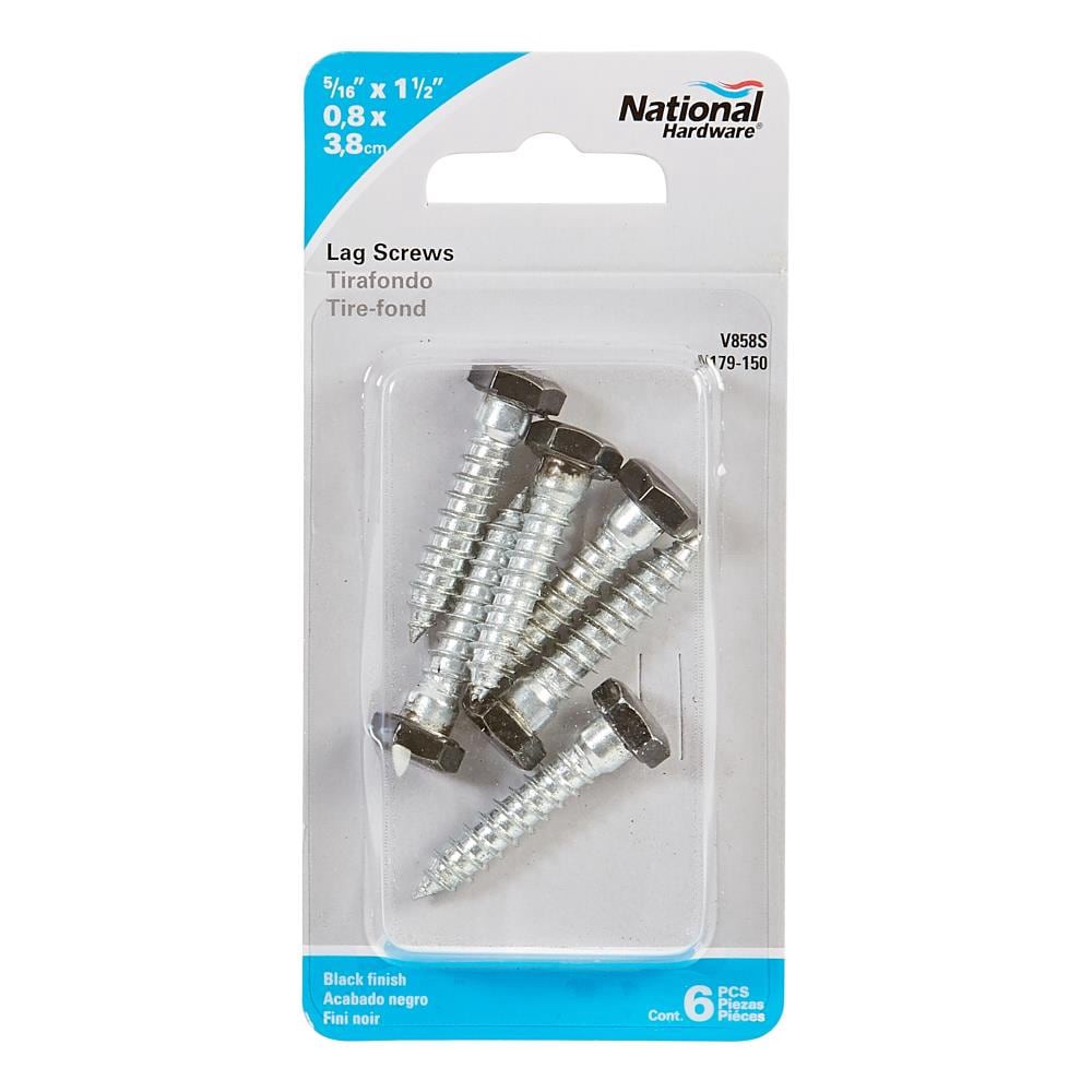 slide 4 of 4, National Hardware 5/16-in x 1-1/2-in Black Black oxide Hex -Head Interior Lag screws 6 -Pack, 1 ct