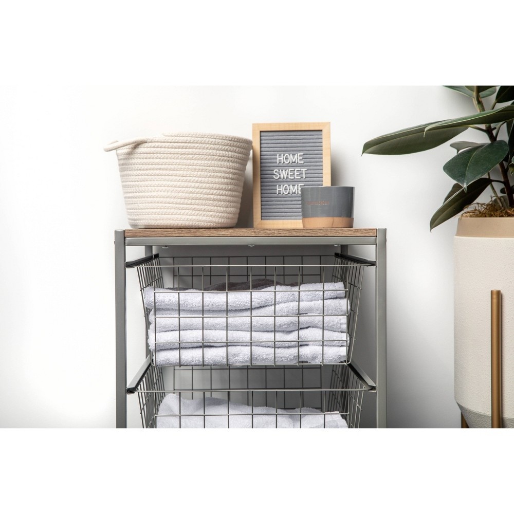 slide 12 of 14, 3 Drawer Closet Organizer with Rustic Oak Finish Top Gray Metal - Threshold, 1 ct