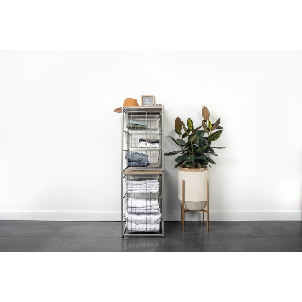 slide 13 of 14, 3 Drawer Closet Organizer with Rustic Oak Finish Top Gray Metal - Threshold, 1 ct