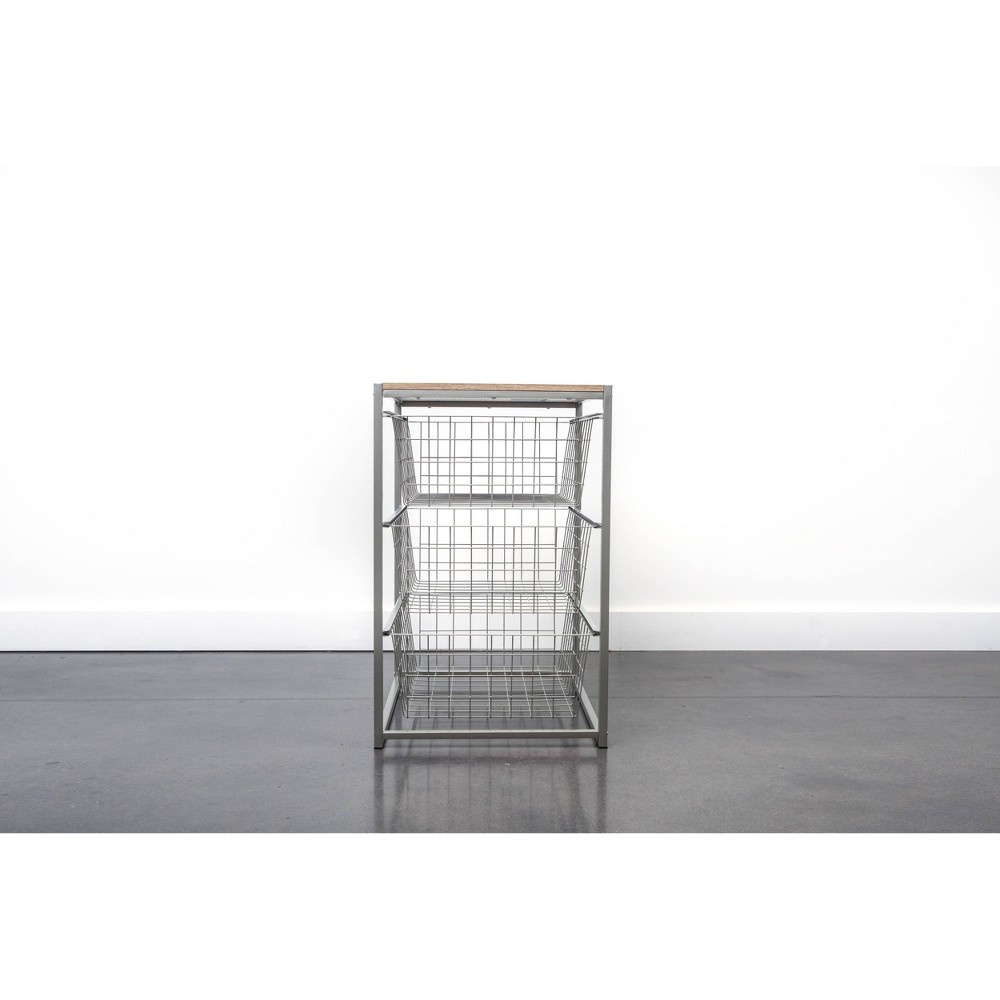 slide 14 of 14, 3 Drawer Closet Organizer with Rustic Oak Finish Top Gray Metal - Threshold, 1 ct