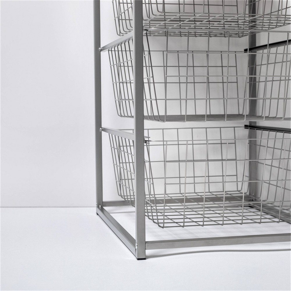 slide 5 of 14, 3 Drawer Closet Organizer with Rustic Oak Finish Top Gray Metal - Threshold, 1 ct