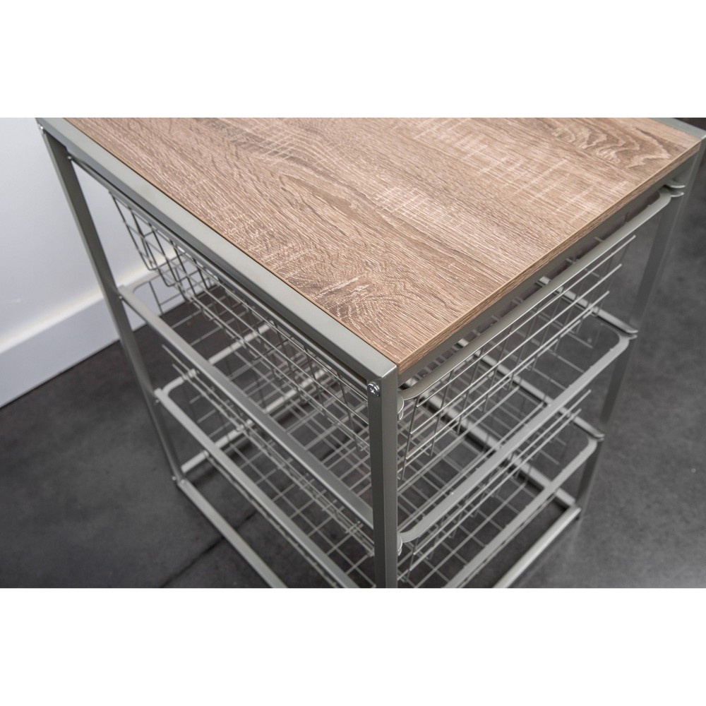 slide 7 of 14, 3 Drawer Closet Organizer with Rustic Oak Finish Top Gray Metal - Threshold, 1 ct