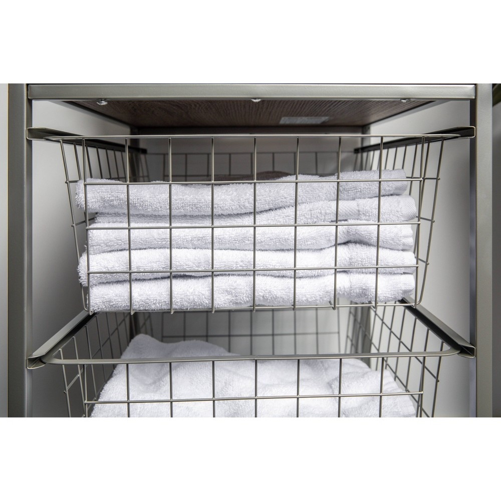 slide 9 of 14, 3 Drawer Closet Organizer with Rustic Oak Finish Top Gray Metal - Threshold, 1 ct