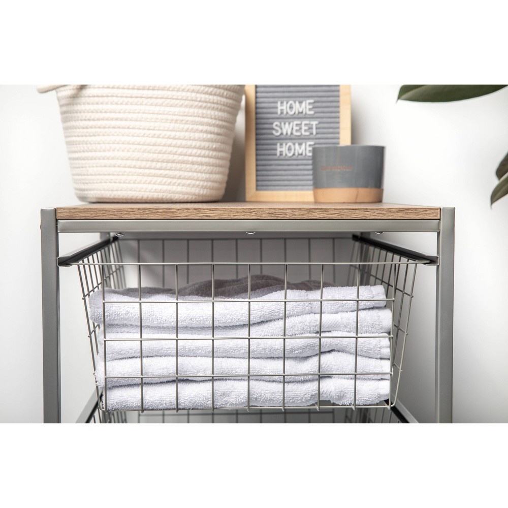 slide 11 of 14, 3 Drawer Closet Organizer with Rustic Oak Finish Top Gray Metal - Threshold, 1 ct