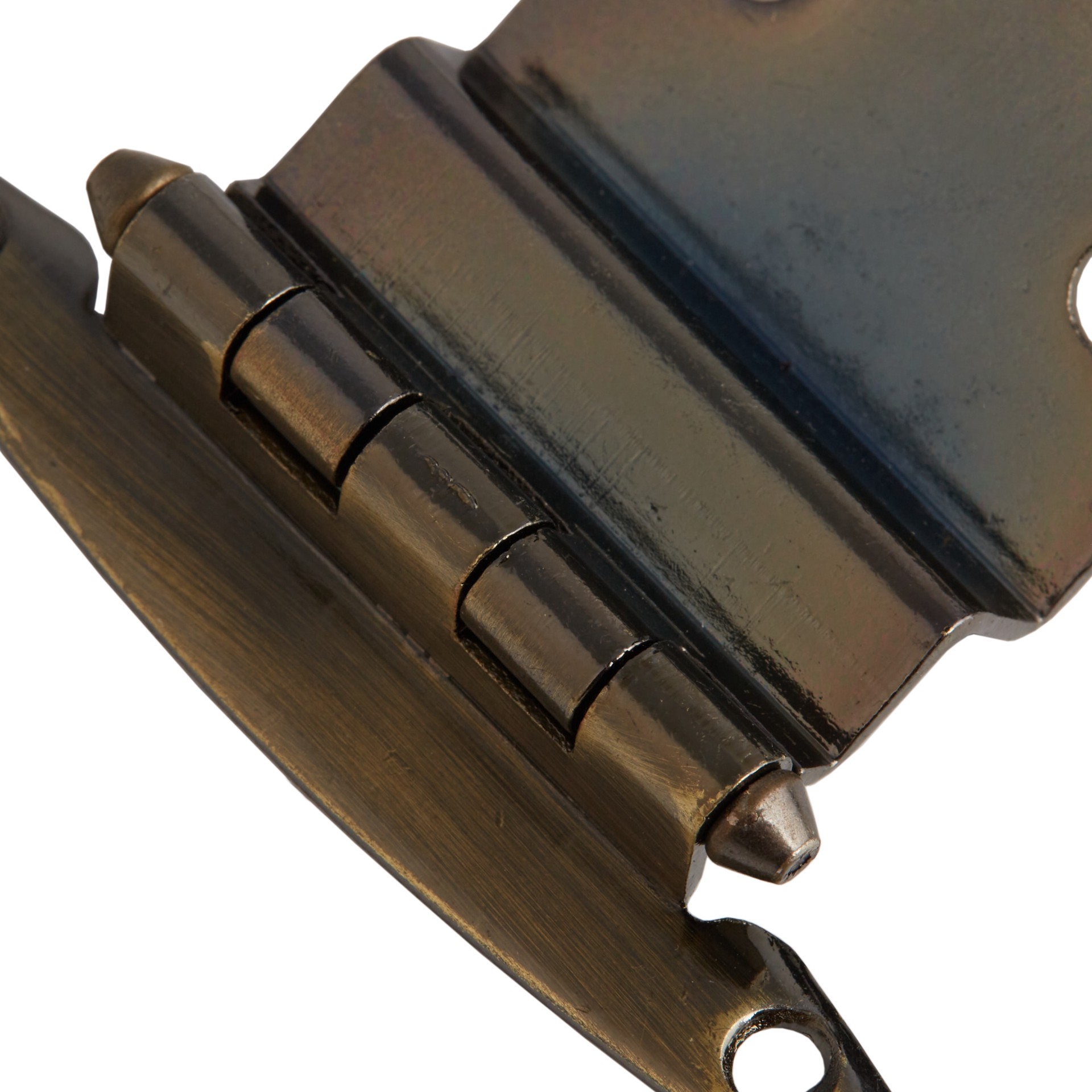 slide 2 of 6, RELIABILT 200-Degree 3/8-in Overlay 3/8-in Inset Inset Surface Aged brass Cabinet Hinge, 1 Pair(s) 2 -Pieces, 1 ct