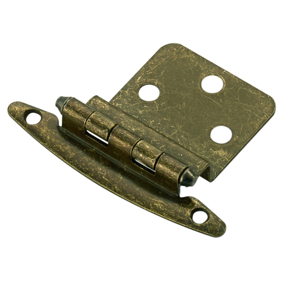 slide 1 of 6, RELIABILT 200-Degree 3/8-in Overlay 3/8-in Inset Inset Surface Aged brass Cabinet Hinge, 1 Pair(s) 2 -Pieces, 1 ct