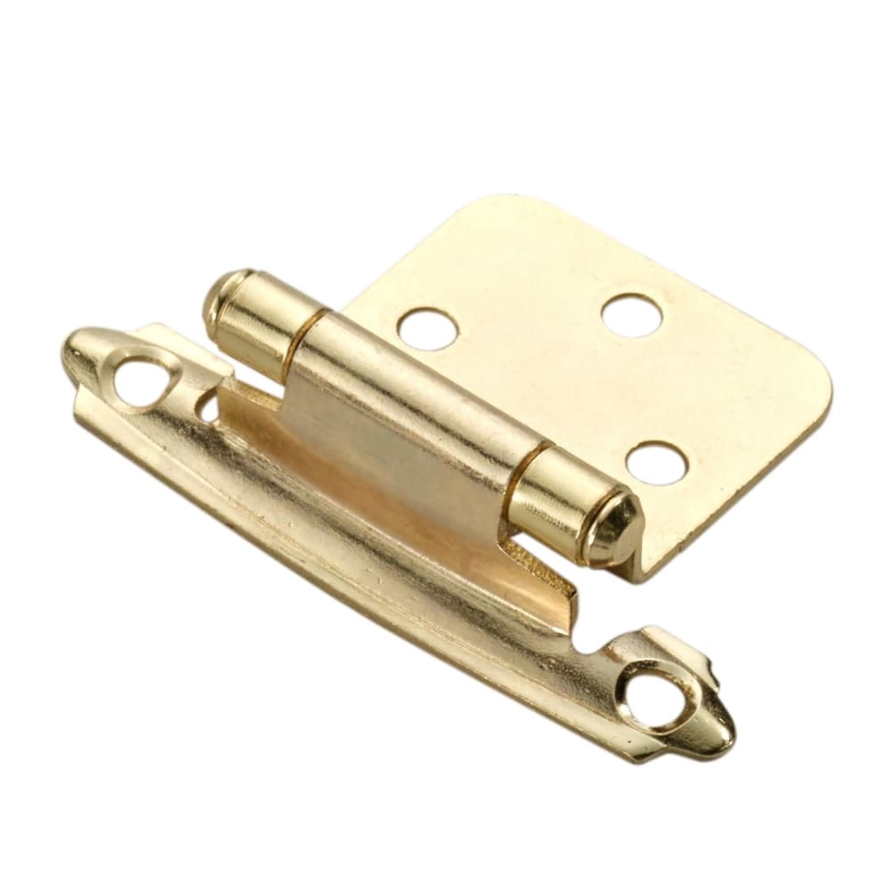 slide 1 of 6, RELIABILT 200-Degree Adjustable Overlay Overlay Surface Self-Closing Brass plated Cabinet Hinge, 1 Pair(s) 2 -Pieces, 1 ct