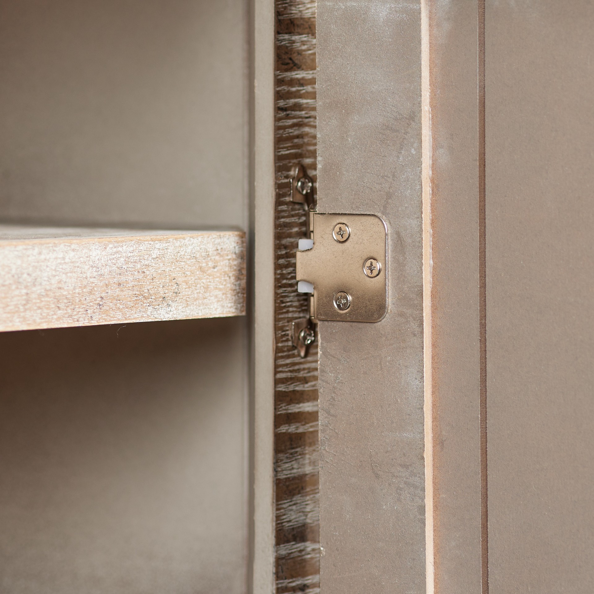 slide 4 of 6, RELIABILT 200-Degree Adjustable Overlay Overlay Surface Self-Closing Satin nickel Cabinet Hinge, 1 Pair(s) 2 -Pieces, 1 ct