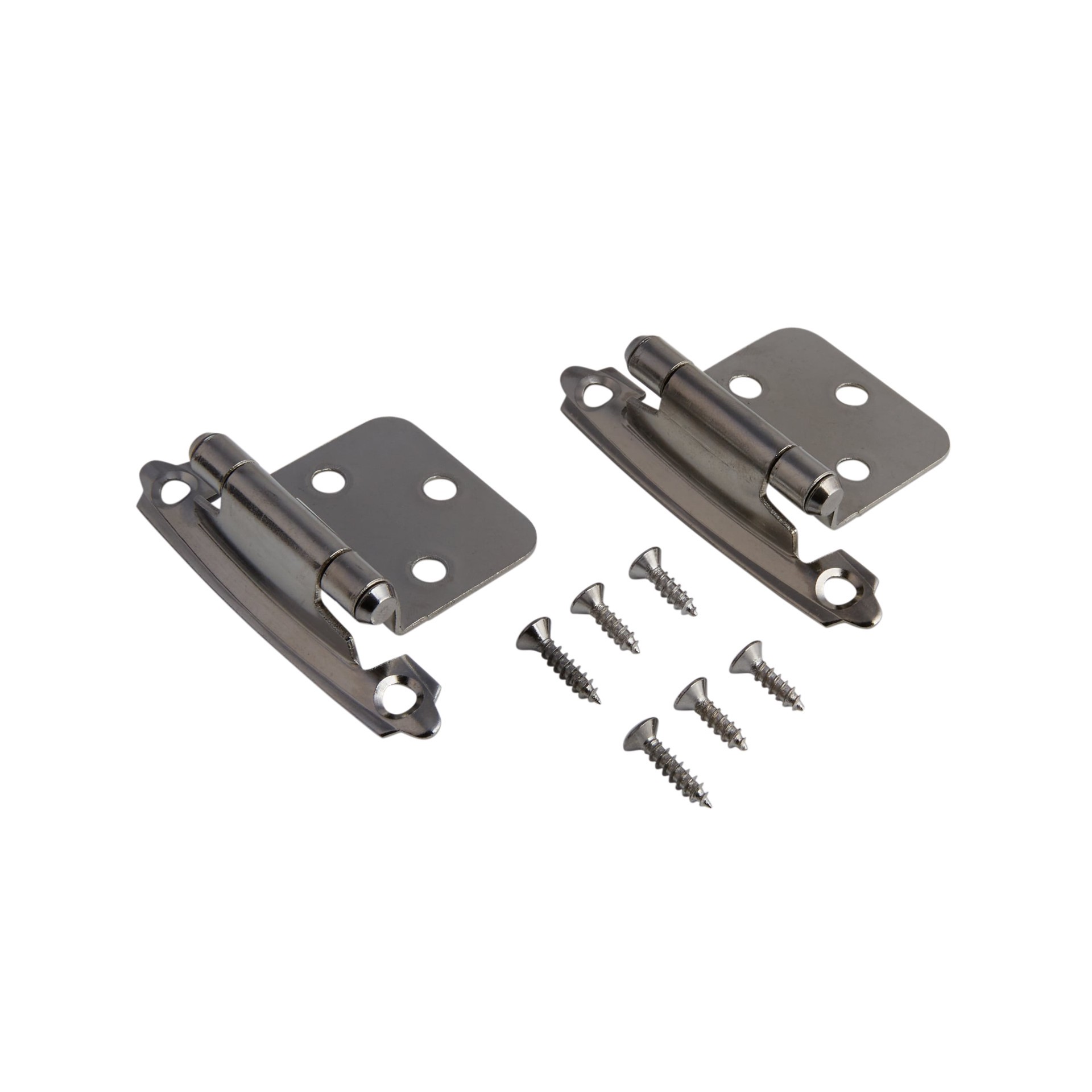 slide 6 of 6, RELIABILT 200-Degree Adjustable Overlay Overlay Surface Self-Closing Chrome plated Cabinet Hinge, 1 Pair(s) 2 -Pieces, 1 ct