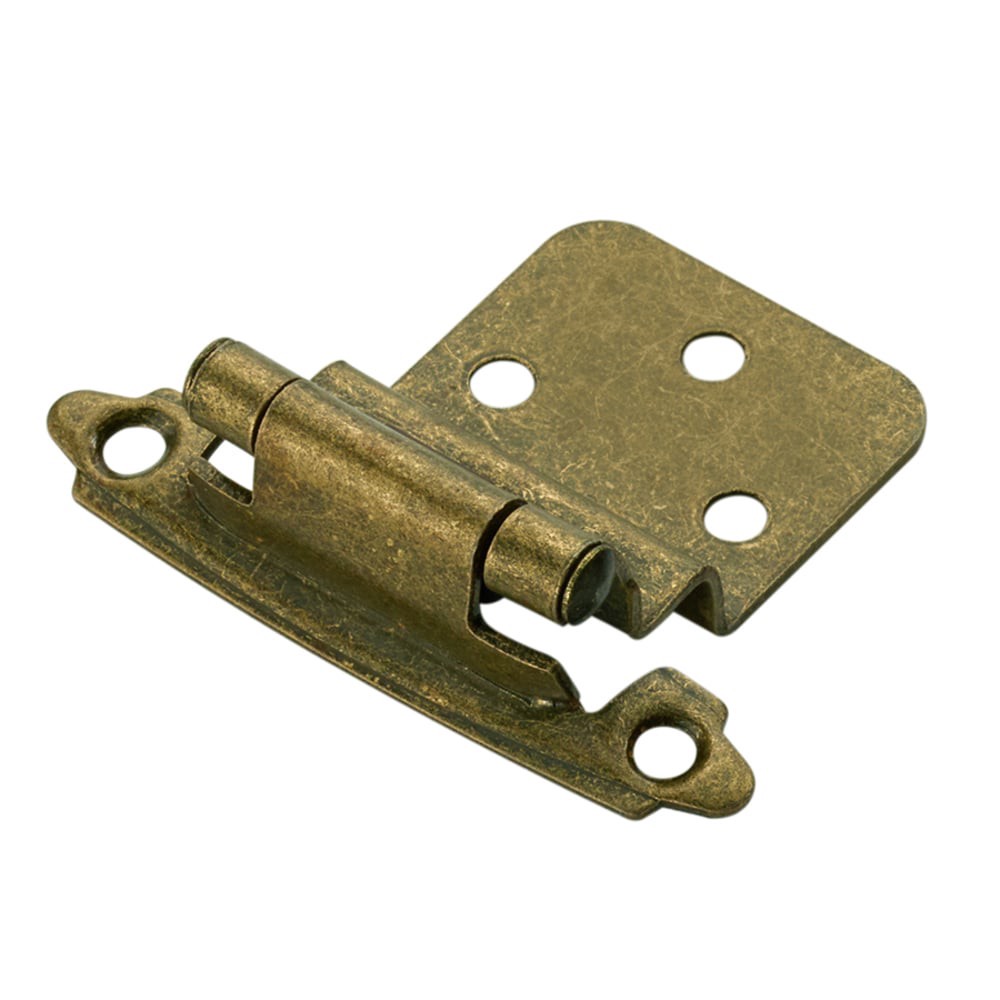 slide 1 of 6, RELIABILT 200-Degree 3/8-in Inset Inset Surface Self-Closing Aged brass Cabinet Hinge, 1 Pair(s) 2 -Pieces, 1 ct
