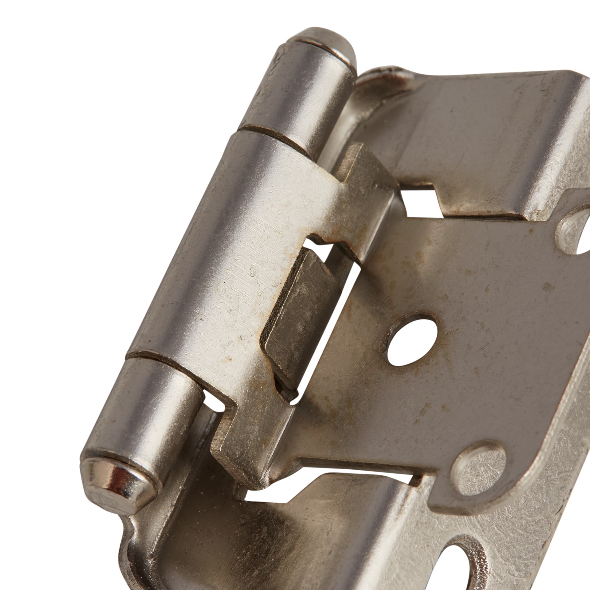 slide 2 of 6, RELIABILT 200-Degree 1/2-in Overlay 1/2-in Inset Semi-wrap Surface Self-Closing Satin nickel Cabinet Hinge, 1 Pair(s) 2 -Pieces, 1 ct