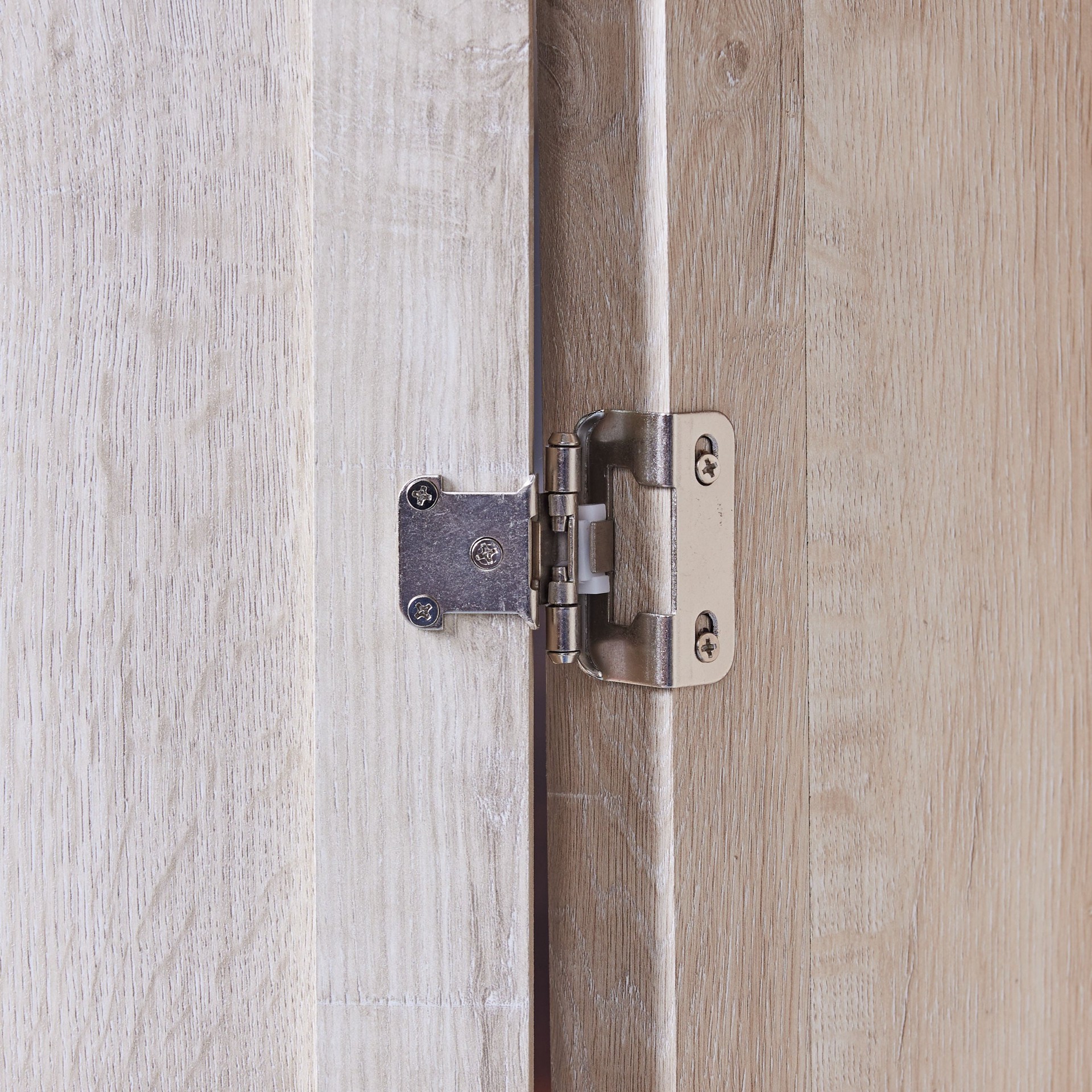 slide 4 of 6, RELIABILT 200-Degree 1/2-in Overlay 1/2-in Inset Semi-wrap Surface Self-Closing Satin nickel Cabinet Hinge, 1 Pair(s) 2 -Pieces, 1 ct