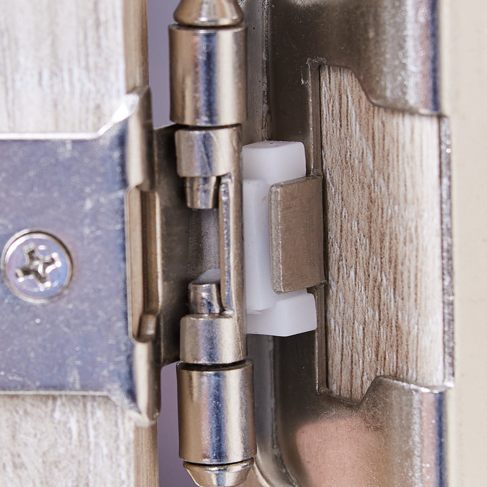 slide 5 of 6, RELIABILT 200-Degree 1/2-in Overlay 1/2-in Inset Semi-wrap Surface Self-Closing Satin nickel Cabinet Hinge, 1 Pair(s) 2 -Pieces, 1 ct