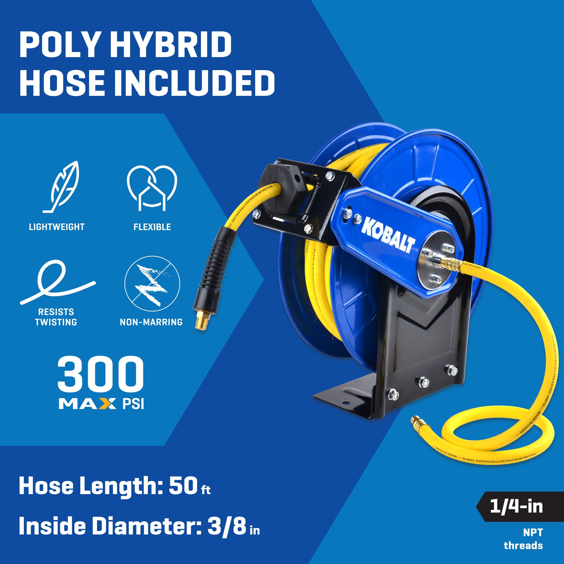 slide 2 of 6, Kobalt Retractable Hose Reel with 3/8-in X 50-ft Hybrid Hose, 1 ct