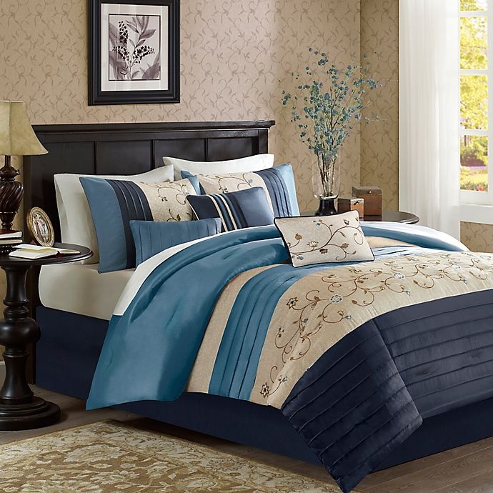 slide 1 of 13, Madison Park Serene King Comforter Set - Navy, 7 ct