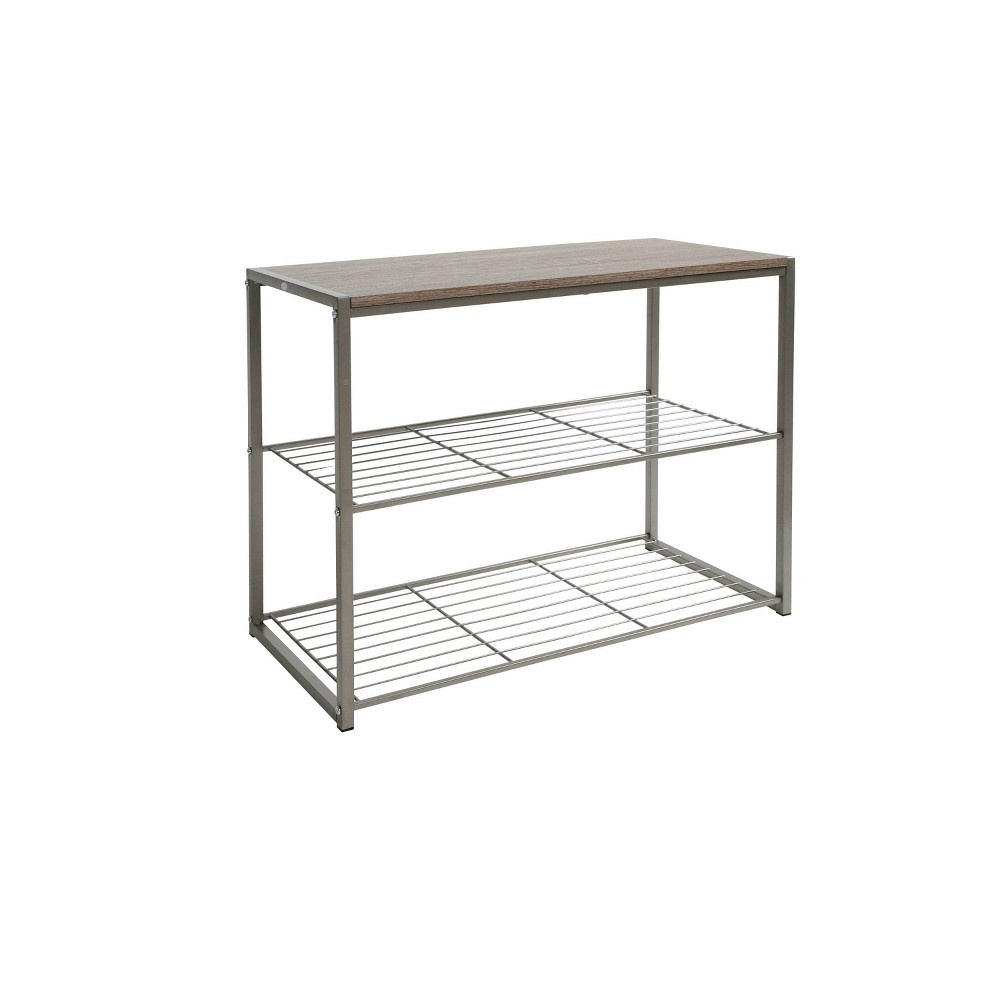 slide 3 of 11, 3 Tier Shoe Rack with Rustic Oak Finish Top Gray Metal - Threshold, 1 ct