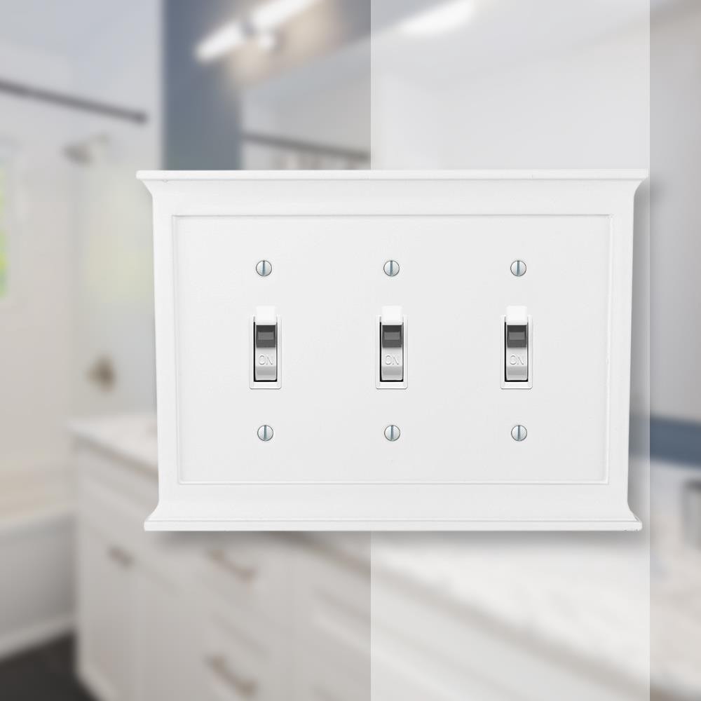 slide 5 of 5, allen + roth Capitol 3 -Gang Standard Size White Composite wood Indoor Toggle Wall Plate, 1 ct