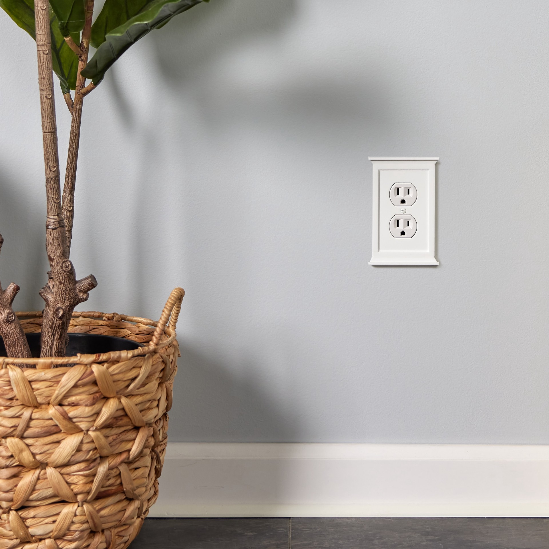 slide 2 of 5, allen + roth Capitol 1 -Gang Standard Size White Composite wood Indoor Duplex Wall Plate, 1 ct