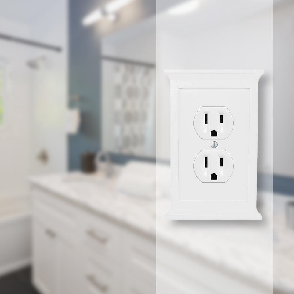 slide 5 of 5, allen + roth Capitol 1 -Gang Standard Size White Composite wood Indoor Duplex Wall Plate, 1 ct