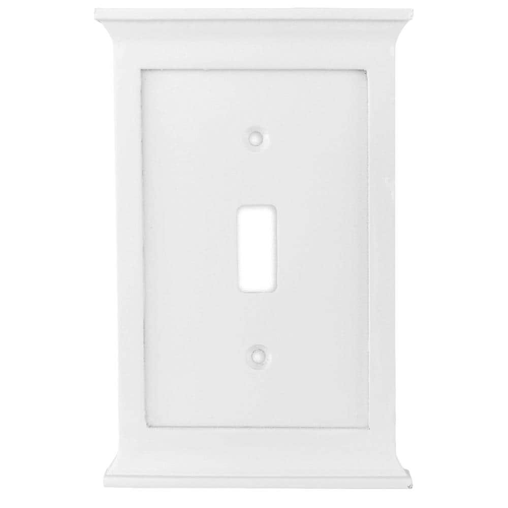slide 1 of 6, allen + roth Capitol 1 -Gang Standard Size White Composite wood Indoor Toggle Wall Plate, 1 ct