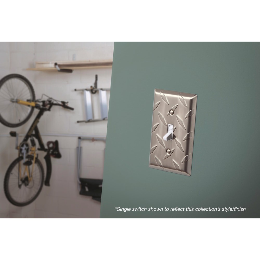 slide 2 of 6, allen + roth Diamond Plate 1 -Gang Midsize Size Satin nickel Steel Indoor Duplex Wall Plate, 1 ct