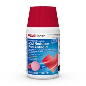 slide 1 of 1, Cvs Health Dual Action Complete, Chewable Acid Reducer & Antacid Tablets, Berry Flavor; Helps To Relieve Heartburn Due To Acid Indigestion, 50 Ct, 50 ct