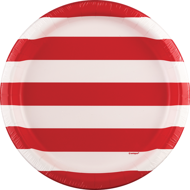 slide 1 of 1, Red and White Stripes Plate, 9 in