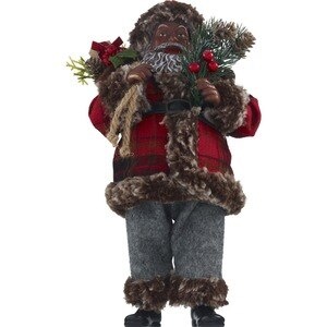 slide 1 of 1, Merry Brite 10" African American Santa Claus With Gift Bag, 1 ct