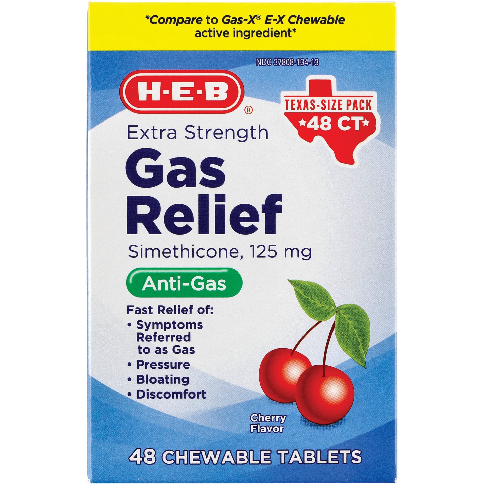 slide 1 of 1, H-E-B Gas Relief Extra Strength Chewable, Cherry Creme, 48 ct