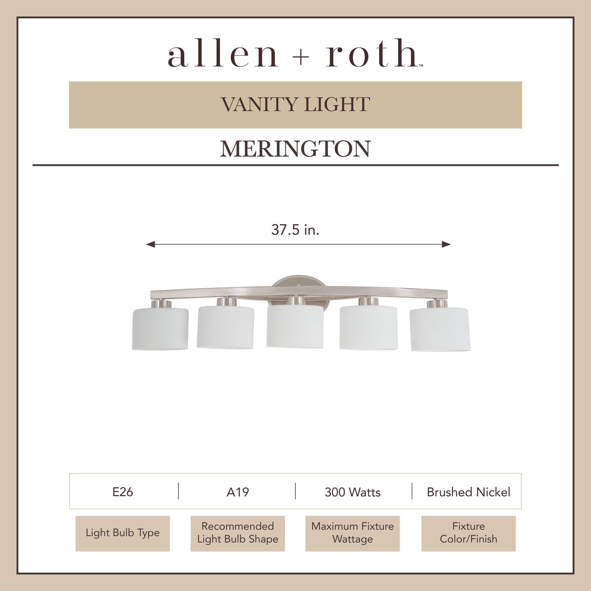slide 4 of 6, allen + roth Merington 37.5-in 5 -Light Brushed Nickel Transitional Vanity light, 1 ct