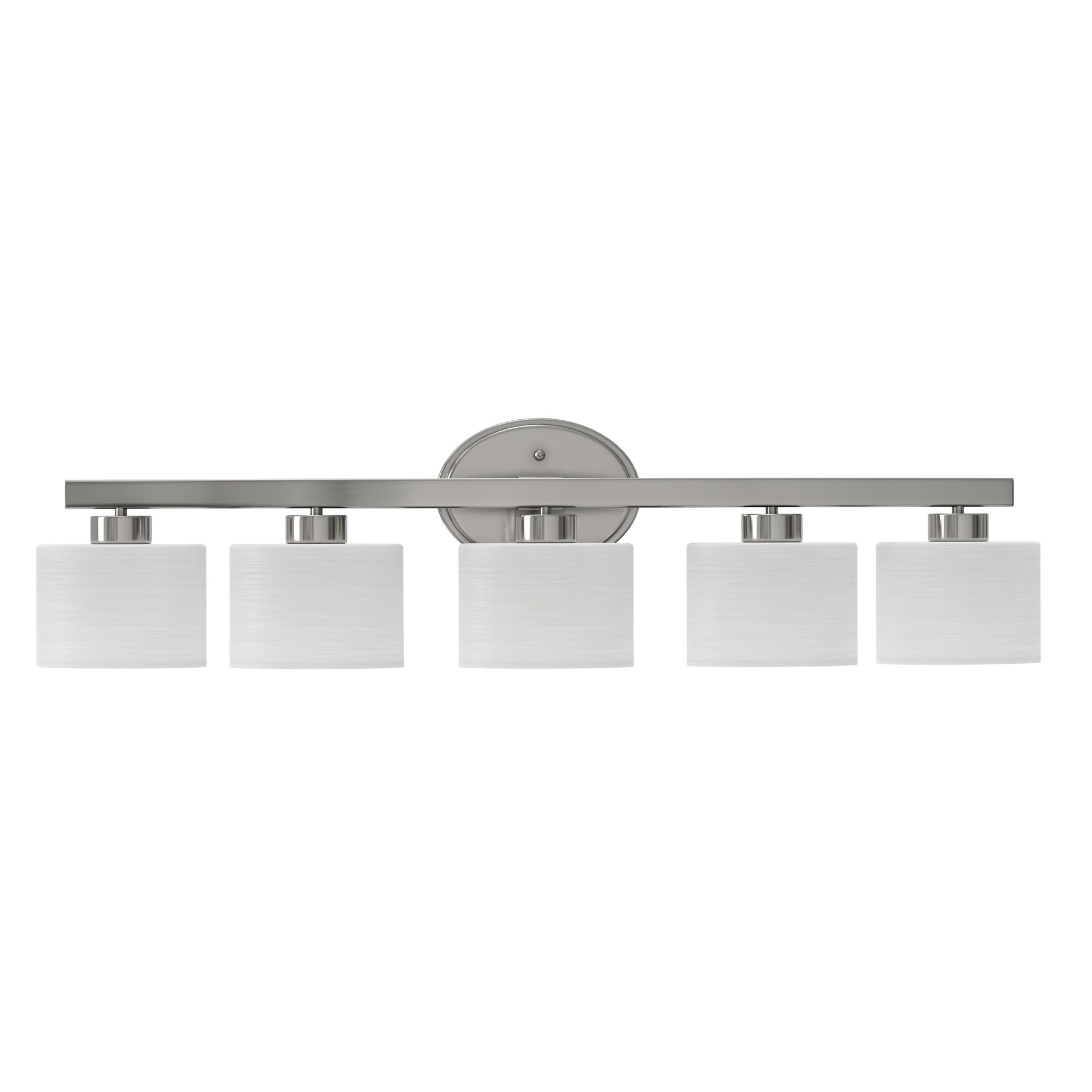 slide 5 of 6, allen + roth Merington 37.5-in 5 -Light Brushed Nickel Transitional Vanity light, 1 ct