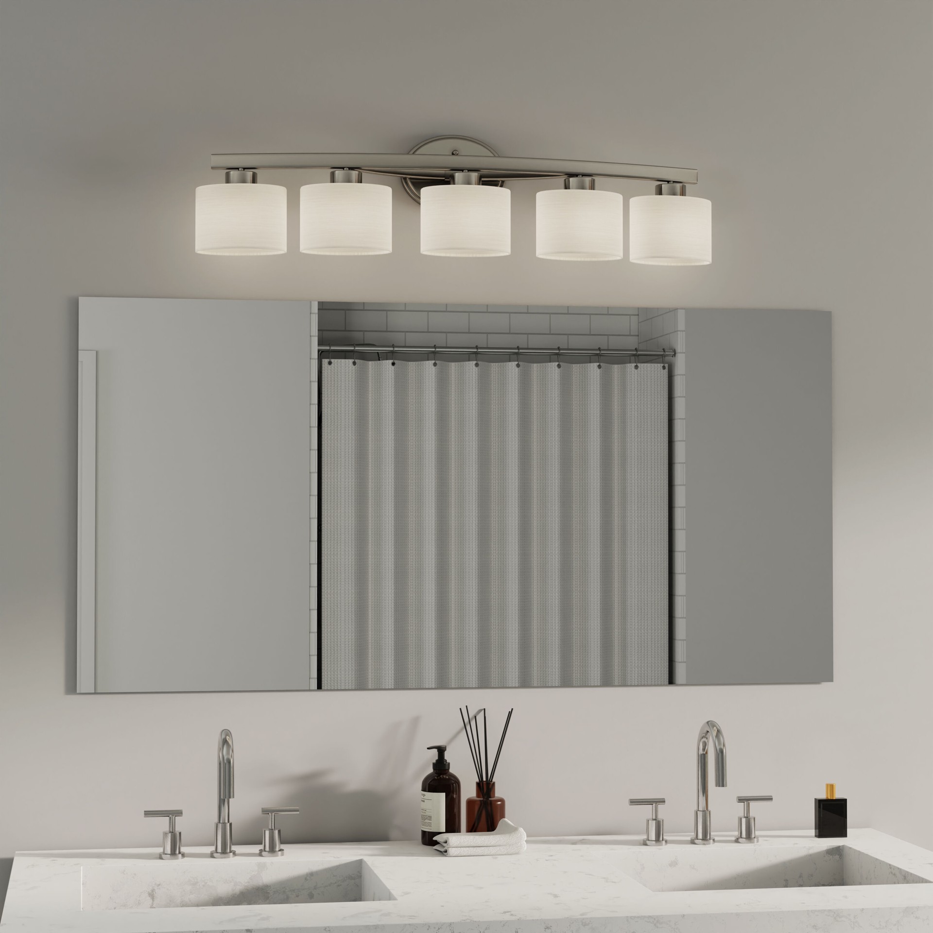 slide 6 of 6, allen + roth Merington 37.5-in 5 -Light Brushed Nickel Transitional Vanity light, 1 ct