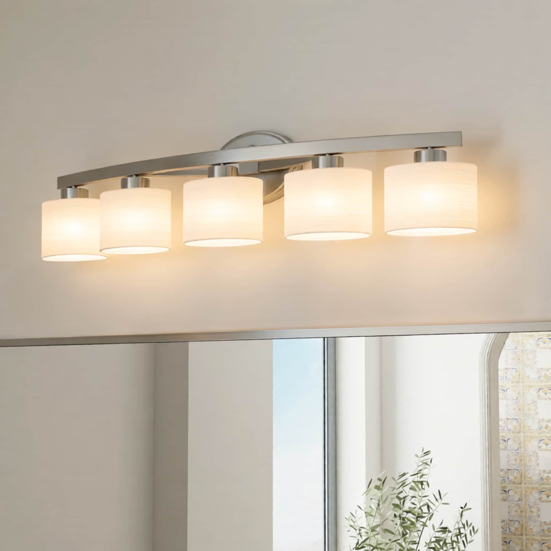 slide 1 of 6, allen + roth Merington 37.5-in 5 -Light Brushed Nickel Transitional Vanity light, 1 ct