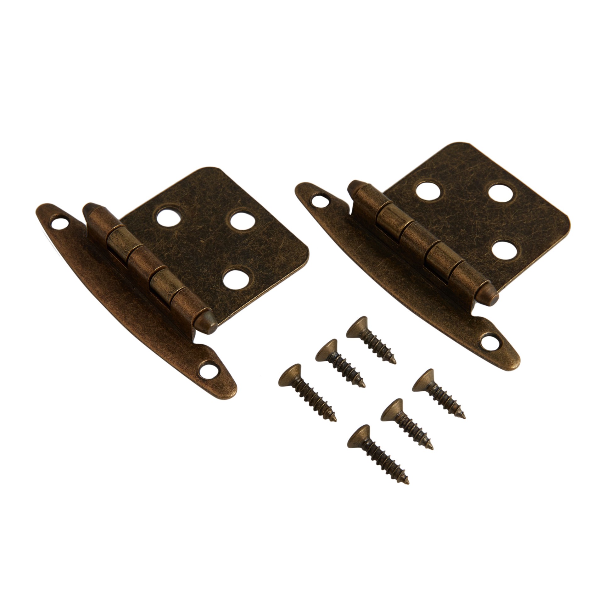 slide 6 of 6, RELIABILT 200-Degree Adjustable Overlay Overlay Surface Aged brass Cabinet Hinge, 1 Pair(s) 2 -Pieces, 1 ct