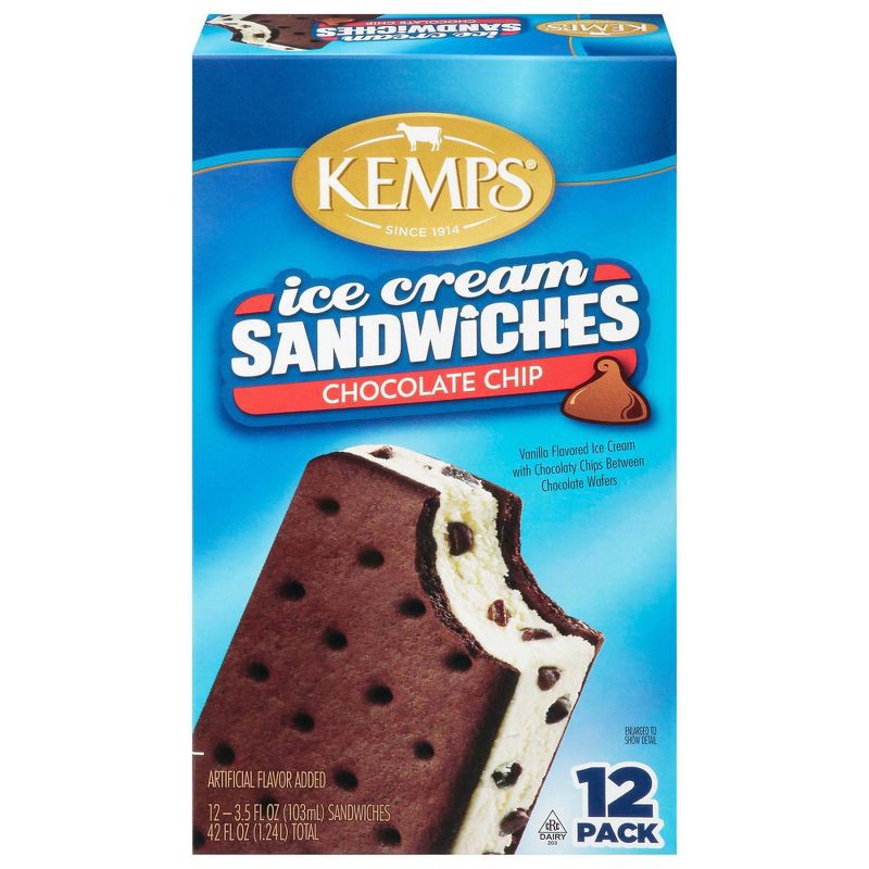 slide 1 of 6, Kemps Chocolate Chip Ice Cream Sandwiches - 12pk, 12 ct
