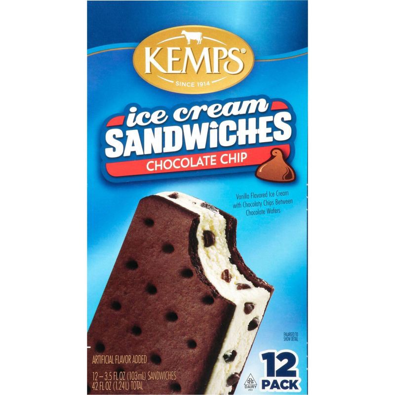 slide 1 of 6, Kemps Chocolate Chip Ice Cream Sandwiches - 12pk, 12 ct