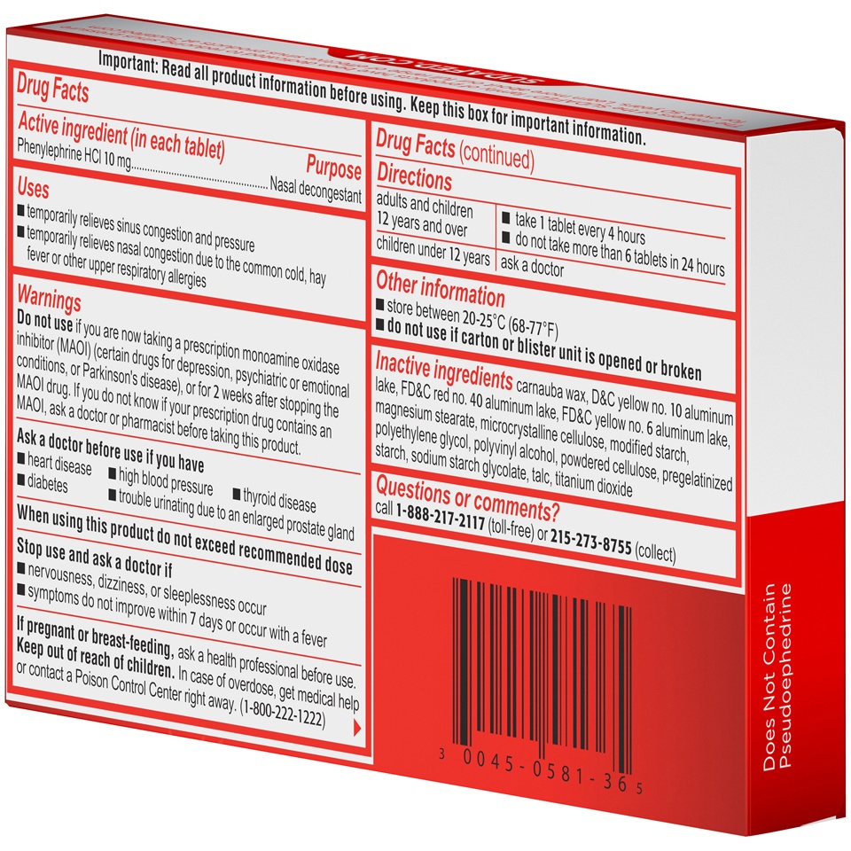 slide 4 of 6, Sudafed PE Sinus Congestion Maximum Strength Non-Drowsy Decongestant Tablets with 10 mg Phenylephrine HCl, Helps Relieve Sinus Pressure, Sinus Congestion & Nasal Congestion, 36 ct