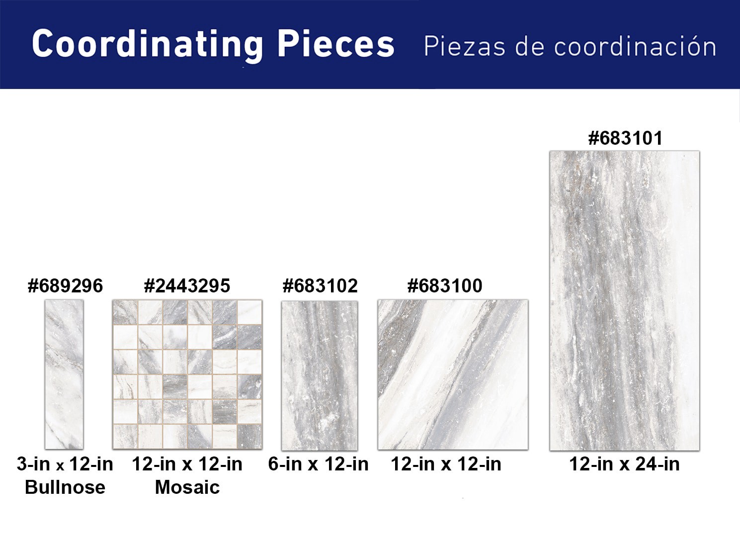 slide 5 of 6, allen + roth Sovereign Stone Pearl 3-in x 12-in Glazed Porcelain Marble Bullnose Tile, 1 ct
