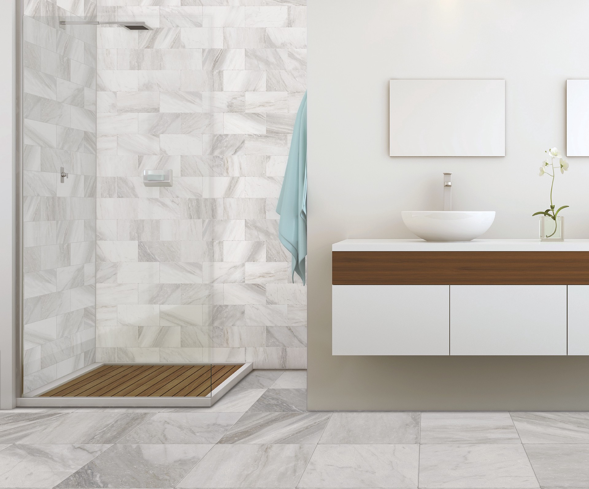 slide 6 of 6, allen + roth Sovereign Stone Pearl 3-in x 12-in Glazed Porcelain Marble Bullnose Tile, 1 ct